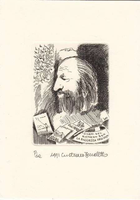 Exlibris Bookplate Radierung Cristiano Beccaletto 1948 Männerkopf