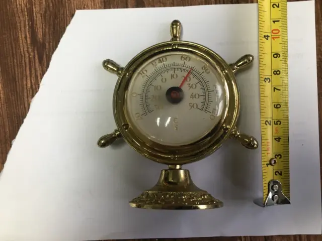 Thermometer Brass Mounted in Marine Ships Wheel  Stand