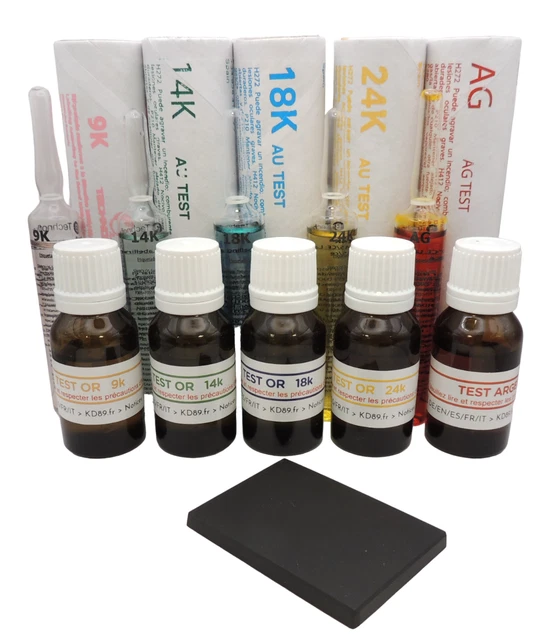 Kit Test Or Et Argent - Réactifs 14-18-24 Carats + Pierre De Touche - 2,5ml - Expertise Bijoux