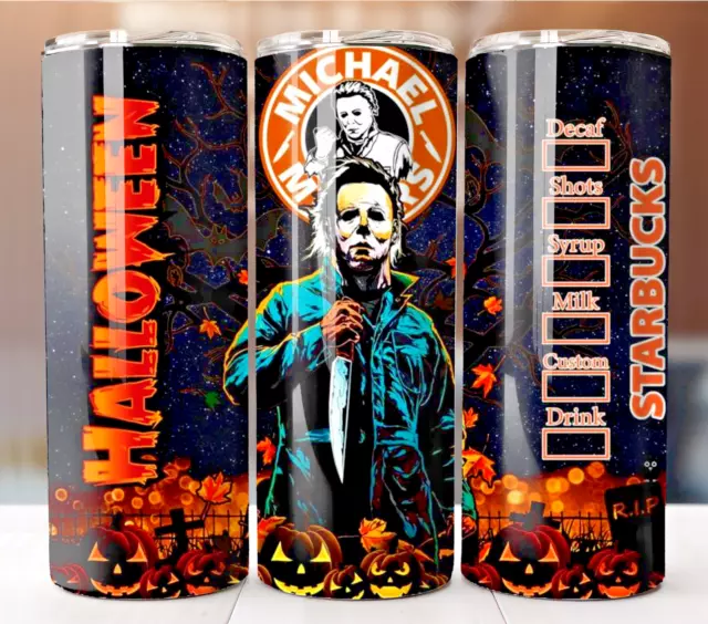 Halloween Michael Myers 20oz Coffee Tumbler Stainless Steel Straw Insulated Cup