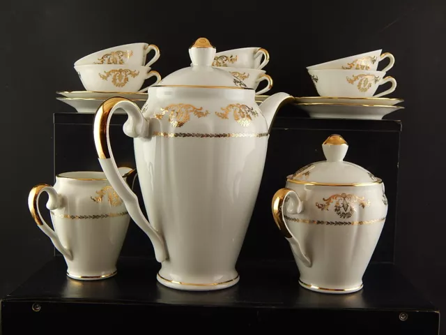 Antike Service Caffè Porzellan Weiß Gold Porcelaine Compagnie Luxe Nationalen