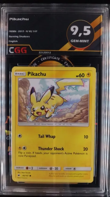 Pikachu gradée CGG 9,5 Gem-Mint ENGLISH Burning Shadows 40/147 22120012