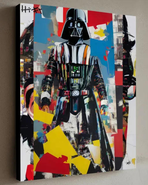 Pintura de arte pop de Star Wars de Darth Vader con certificado de autenticidad - lienzo enmarcado 40X30 cm como Rotella