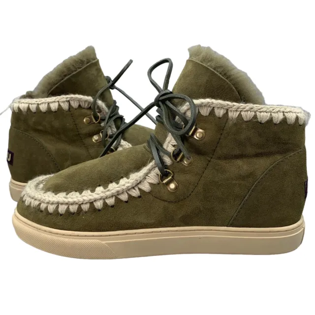 Stivaletti Mou Eskimo Lacciati Verdi UK10 Shearling Foderati Neve Dopo Sci