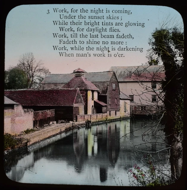 ANTIQUE Magic Lantern Slide BUILDINGS BY CANAL OR RIVER C1910 PHOTO HYMN