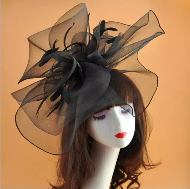 Large Race Hair Hat Fascinator Party Wedding Royal Ascot Feather Flower Headband