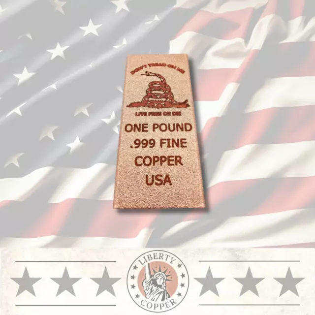 One Pound 1 lb Don't Tread on me .999 Fine Copper Bullion bar oz Art Bar Ingot