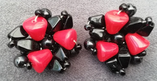 Boucles D'oreilles Clips Vintage Années 50 En Verre Rose Irisé - Authentiques, Sans Marque