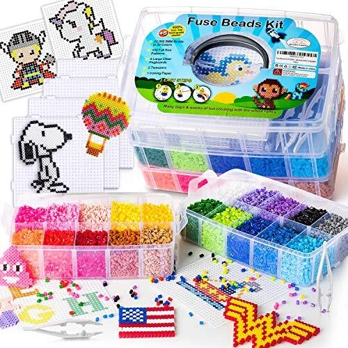 22000 Fuse Beads kit 5mm 100 Patterns 4 Pegboards 2 Tweezers Perler Beads Kit...
