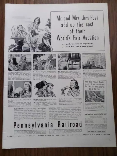 1940 Pennsylvania Railroad Ad  World's Fair Vacation