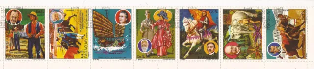 PARAGUAY Strip de 7 timbres :Auteurs célèbres et leur chefs d'oeuvre..  146T1