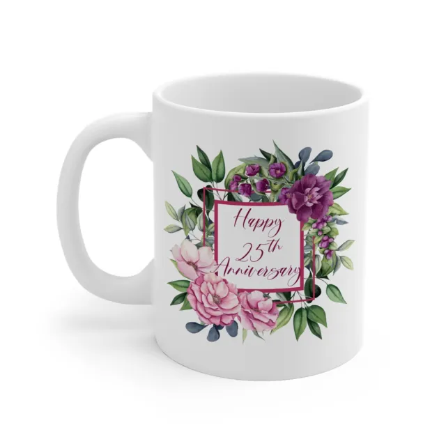 Happy 25th Anniversary Gifts for Her Flower Mug - Wedding Gifts - Women 25 Years