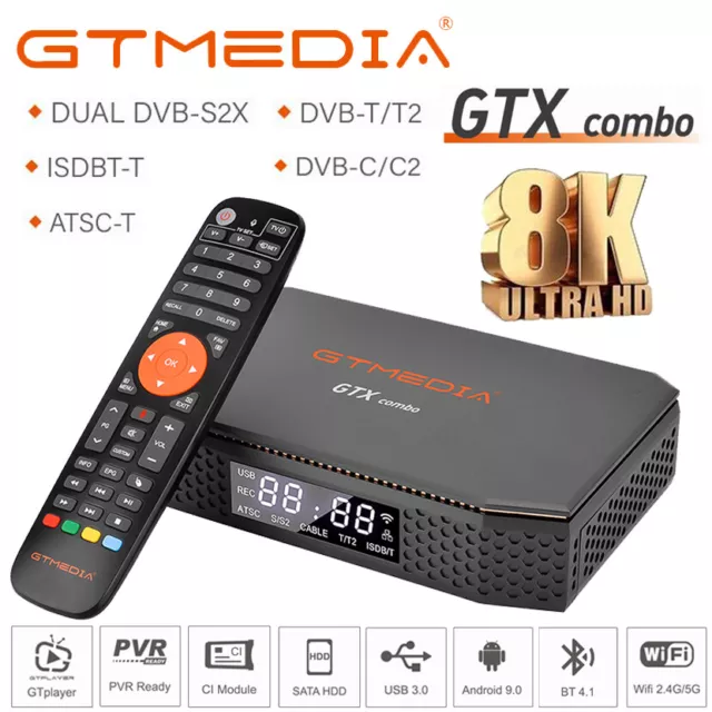 GTMEDIA 8K UHD DVB-S/S2X/T/T2/ATSC Receiver Sat + Android 9.0 TV Box 1000M WIFI