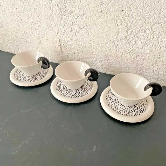 lot de 3 tasse MAS soucoupe memphis design 1980 80 vintage ceramique