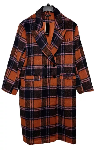 Nasty Gal Women’s Premium Plaid Wool Blend Trench Coat NWT US10/UK14/EUR42 NWT