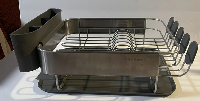 KITCHENAID COMPACT GREY Dish Drying Rack With Stainless Steel Panel Drainer Sink 23.41 PicClick UK