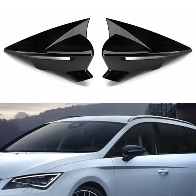 Schwarz glänzend Spiegelkappen Abdeckung für SEAT LEON MK3 2013-2019 DA