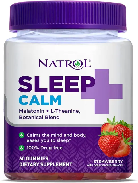 Gomitas para dormir Natrol + calma - suplemento de ayuda para dormir, 60 gomas con sabor a fresa