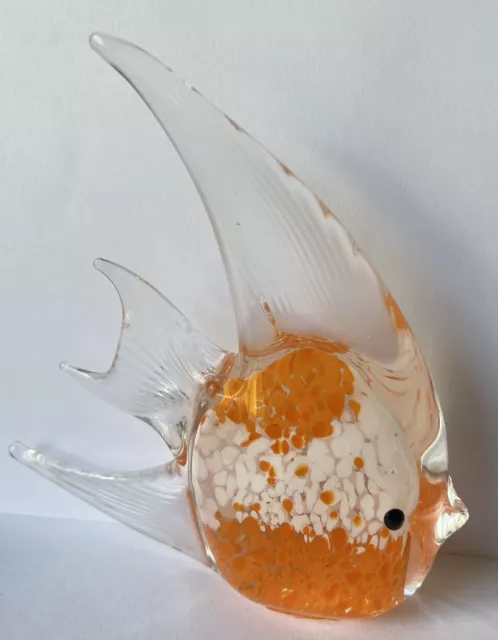 Blown Art Glass Tropical Fish Orange White Angel Paperweight Murano Like
