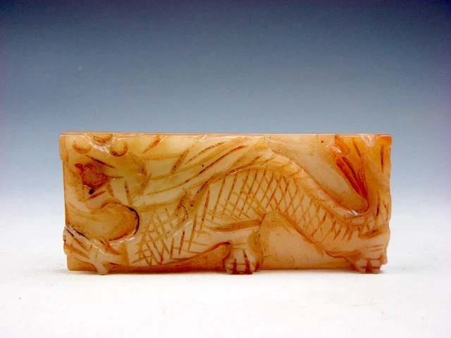 Old Nephrite Jade Stone Carved Plaque Furious Dragon Walking #07182315