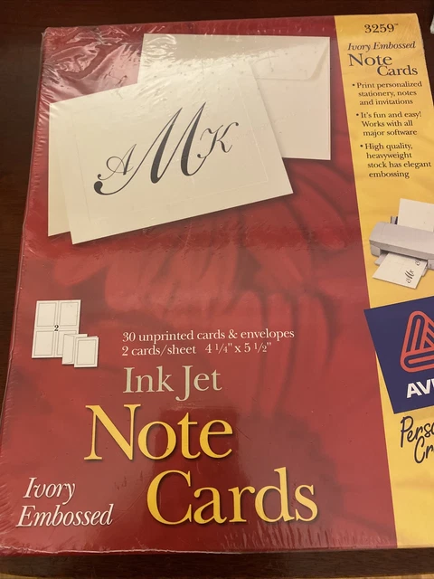 Avery 3259 Ink Jet Note Cards Ivory Embossed 4.25” x 5.5” New unprinted heavy
