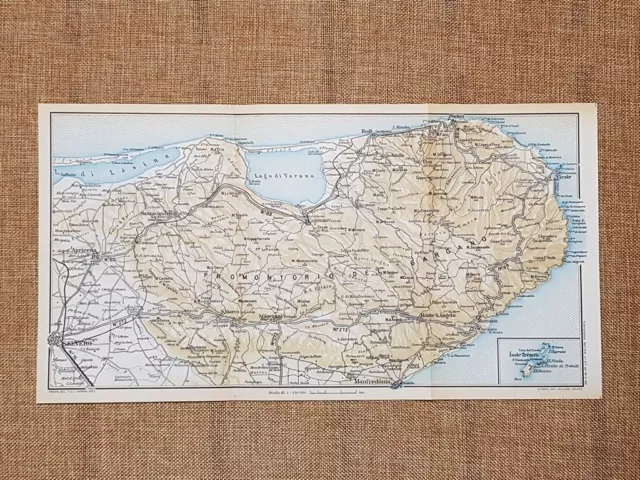 Mappa carta geografica 1962 Gargano Isole Tremiti Pianta Monte S. Angelo Puglia