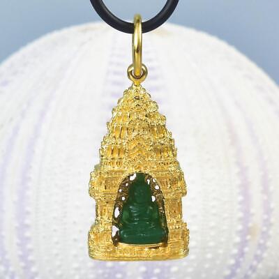 Buddha Image Gold Vermeil Sterling Pagoda Green Chalcedony Pendant Amulet 9.38g