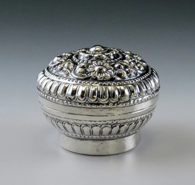 Neat Antique Indonesian Silver Hand Chased Small Trinket Box