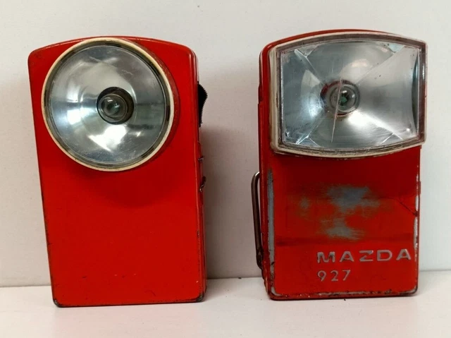 2x TORCE A PILA MAZDA ANNI 70 VINTAGE  LAMIERA USATE COME DOTAZIONE SCOUT