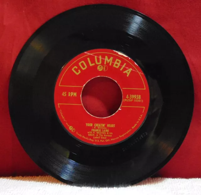 Frankie Laine–Your Cheatin' Heart / I Believe- 1953 Columbia – 4-39938 7" 45 VG+