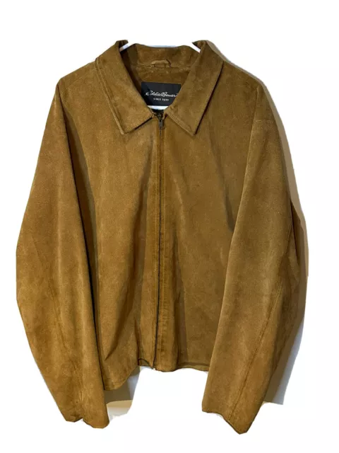 Eddie Bauer Mens Full Zip Leather Lined Jacket Coat Size L Seattle Suede VTG