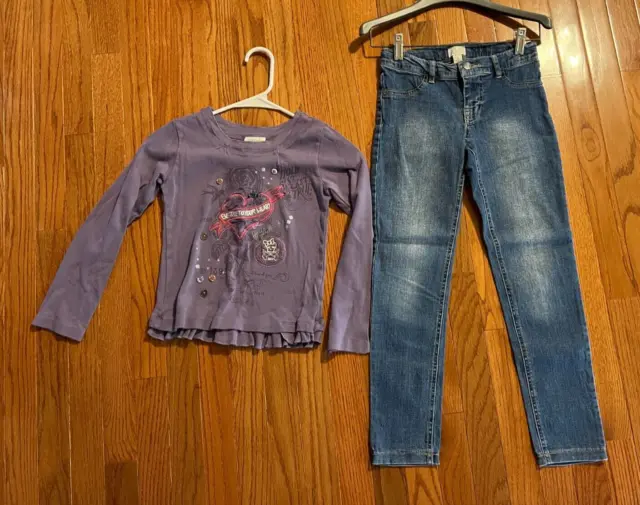 Naartjie Kids Childrens Place Girls Long Sleeve Shirt Jeans Set Size 8 Lot of 2