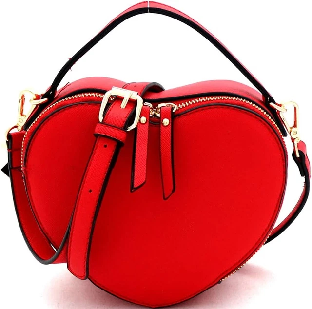 Cute Heart Shape Girls Womens Vegan Leather Small Handle Satchel Crossbody Purse