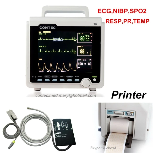 Portable Patient Monitor ICU Vital Signs ECG,RESP,SpO2,PR,NIBP,TEMP,Printer 8''