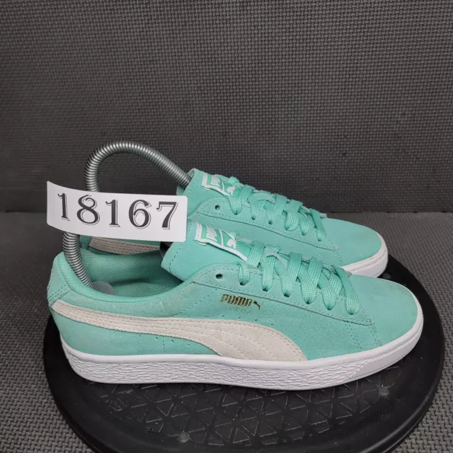 Puma Suede Classic Shoes Womens Sz 6 Mint Green White Low Top Sneakers