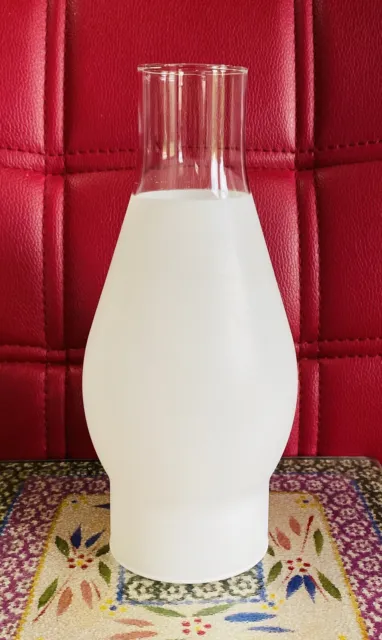 VTG Frosted Oil Electric Kerosene Glass Lamp Chimney 7 3/4” Tall X 2.5” Fitter