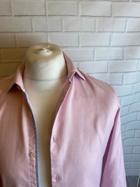 T.M. Camicia Lewin rosa Dobby 15,5"" - 33"" polsino con bottoni super aderente