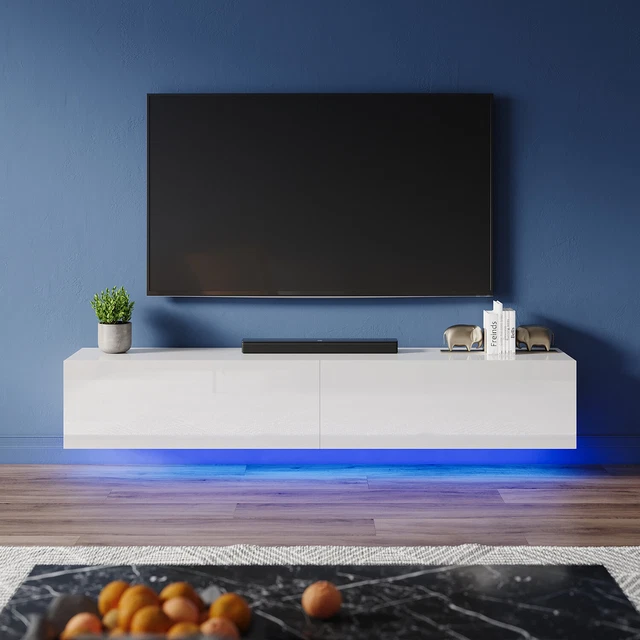 FLOATING TV UNIT Wall Mounted TV Stand High Gloss with LED