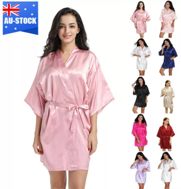 NEW Satin Robe Wedding Bride Bridesmaid Kimono Dressing Gown Sleepwear Bathrobe