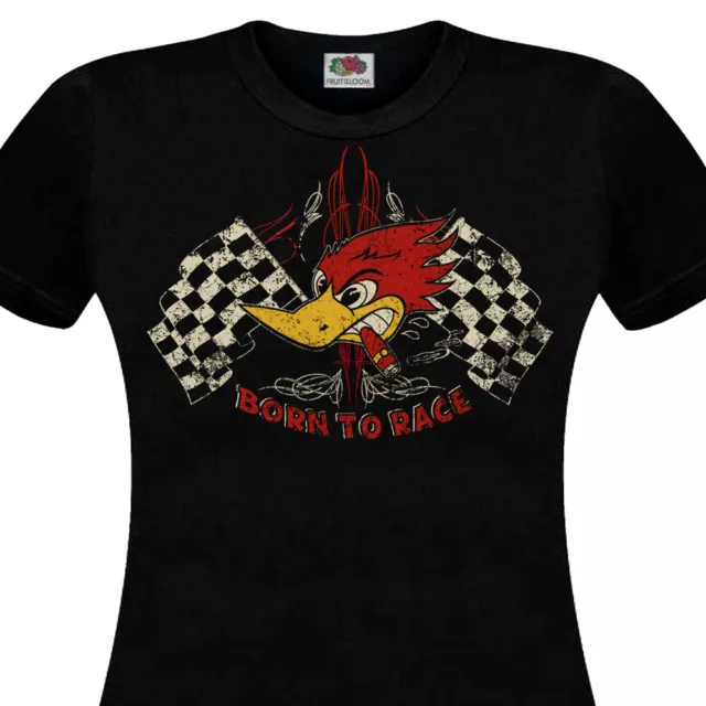 T-Shirt Femme BORN TO RACE Hot Rod Muscle Car Café Racer Chopper Custom V8 Retro