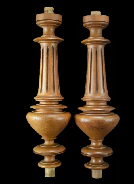 Architectural Antique French Pair of Walnut Wood Post Pillars Columns Lamp