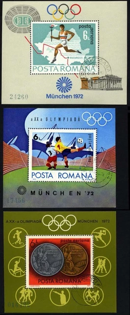 RUMÄNIEN o, 1972, 3 Bl.s Oly. Sommerspiele (Bl. 93, 97, 100), Mi. 37.-