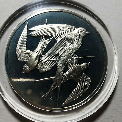 1970 Franklin Mint Robert Bird Swallows 2 Ounce .925 Silver Proof Medal