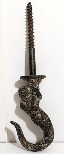 Antique Victorian Cast Iron MERMAID Fantasy Nude Figural Hook