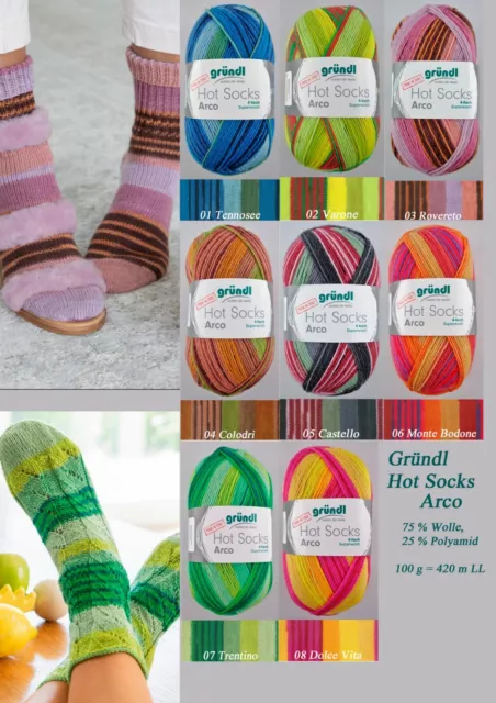 "Gründl Hot Socks Arco" 100g Sockenwolle Strumpfwolle 4fach mit Farbverlauf