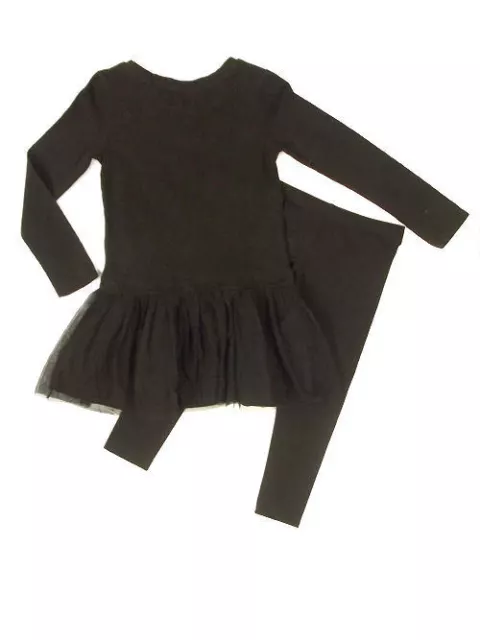 NEXT GIRLS EMBELLISHED Bodice Mesh Overlay Black Dress & legging set ...