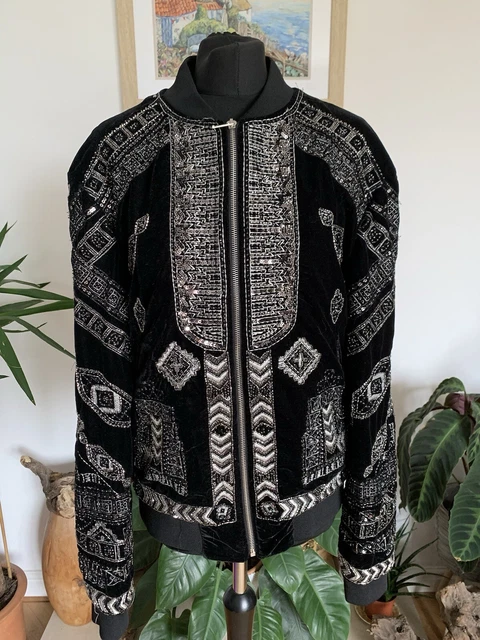 VERY RARE ZARA MAN Black Embroidered Sequin Velvet Bomber Jacket Size L Mens 149.99 PicClick UK
