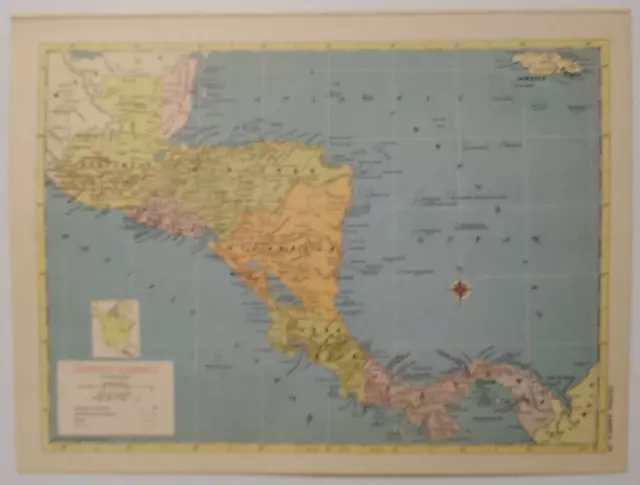 1956 Antique CENTRAL AMERICA Atlas Map Hammond's Family Reference World Atlas