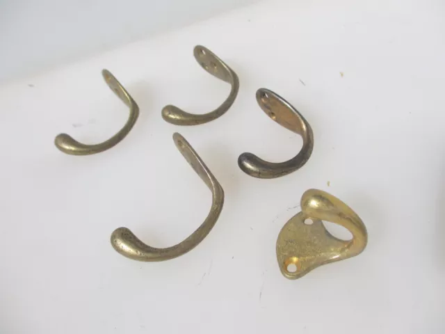 Vintage Brass Hooks Old Coat Hook Hangers Antique x3 +2 ODD