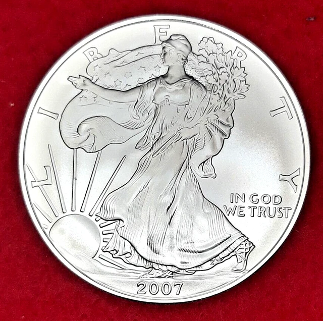 KM# 273 2007W Burnished Unc.One Dollar Silver Eagle,1oz Fine Silver 0.9993,Unc.